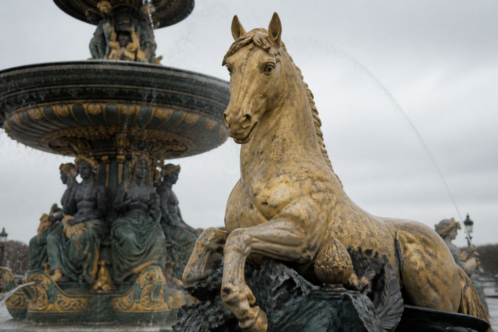 Statue cheval doree fontaines place vaste
